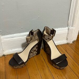 Coach Women's Black and Brown Wedge Sandals